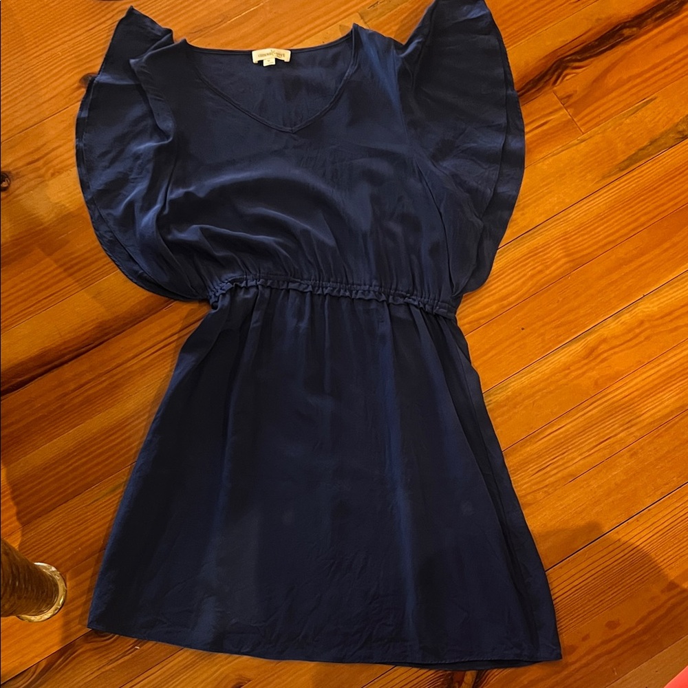 Amour Vert Midnight Blue Flutter Sleeve Mini Dress